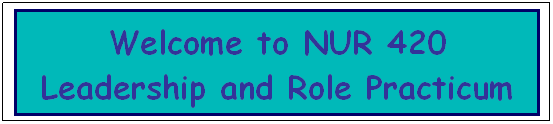 Text Box: Welcome to NUR 420 Leadership and Role Practicum

